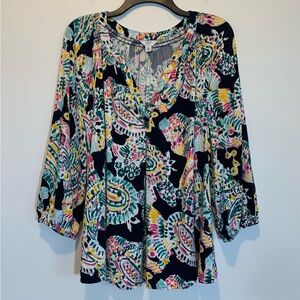 Crown & Ivy Paisley Split Collar Tunic Blouse